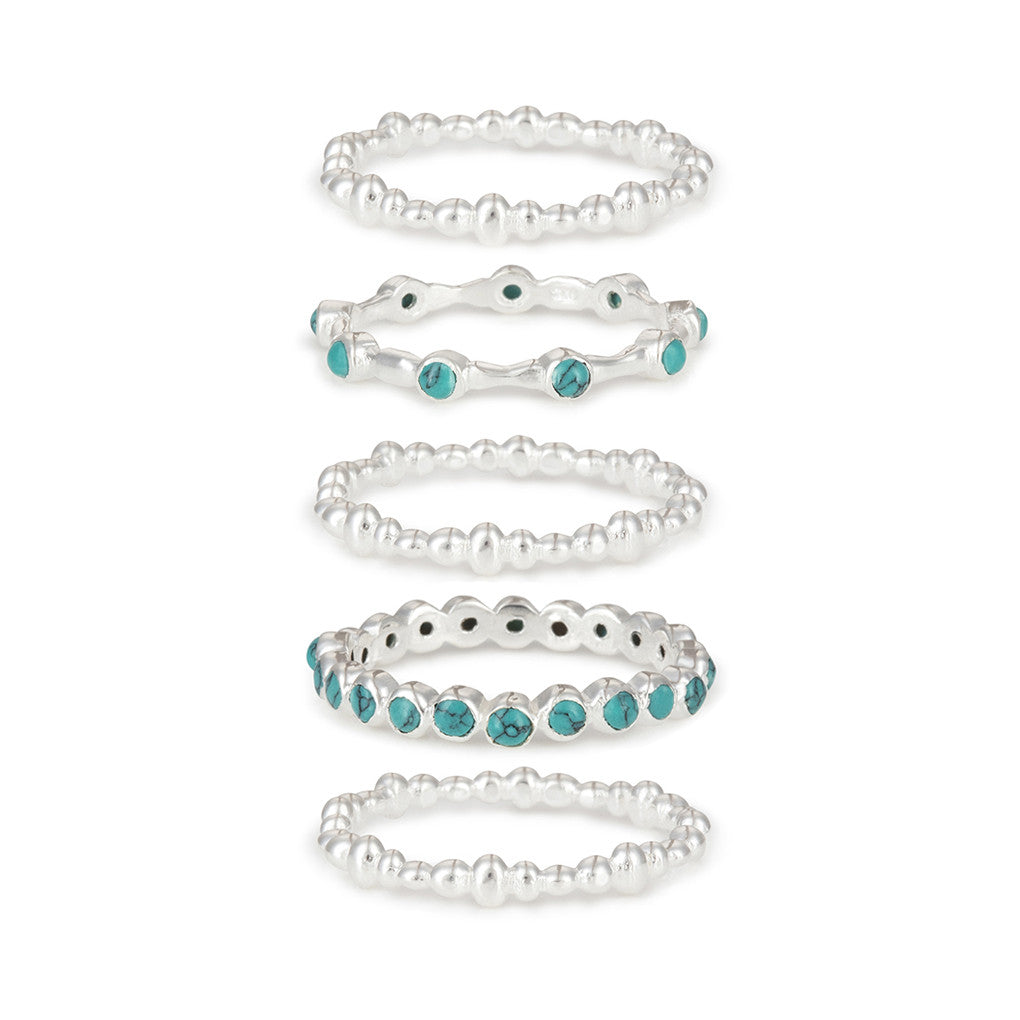 Oscura Turquoise and Silver Eternity Stacking Ring Set