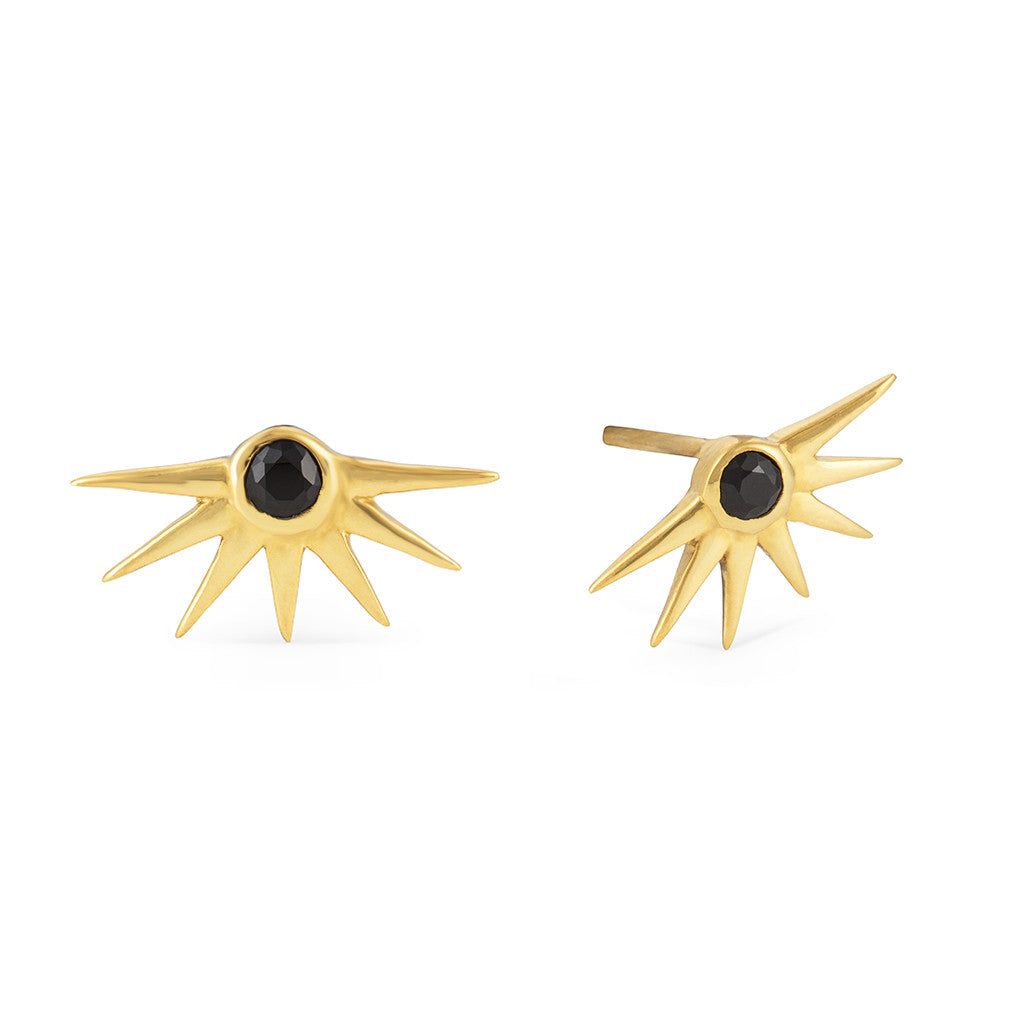 Estrella Gold Half Star Stud Earrings with Black Onyx