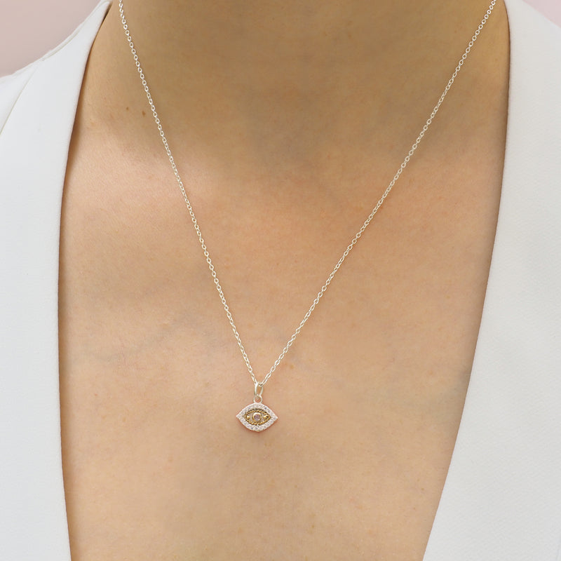 Oculus Mini Evil Eye Labradorite & White Topaz Necklace