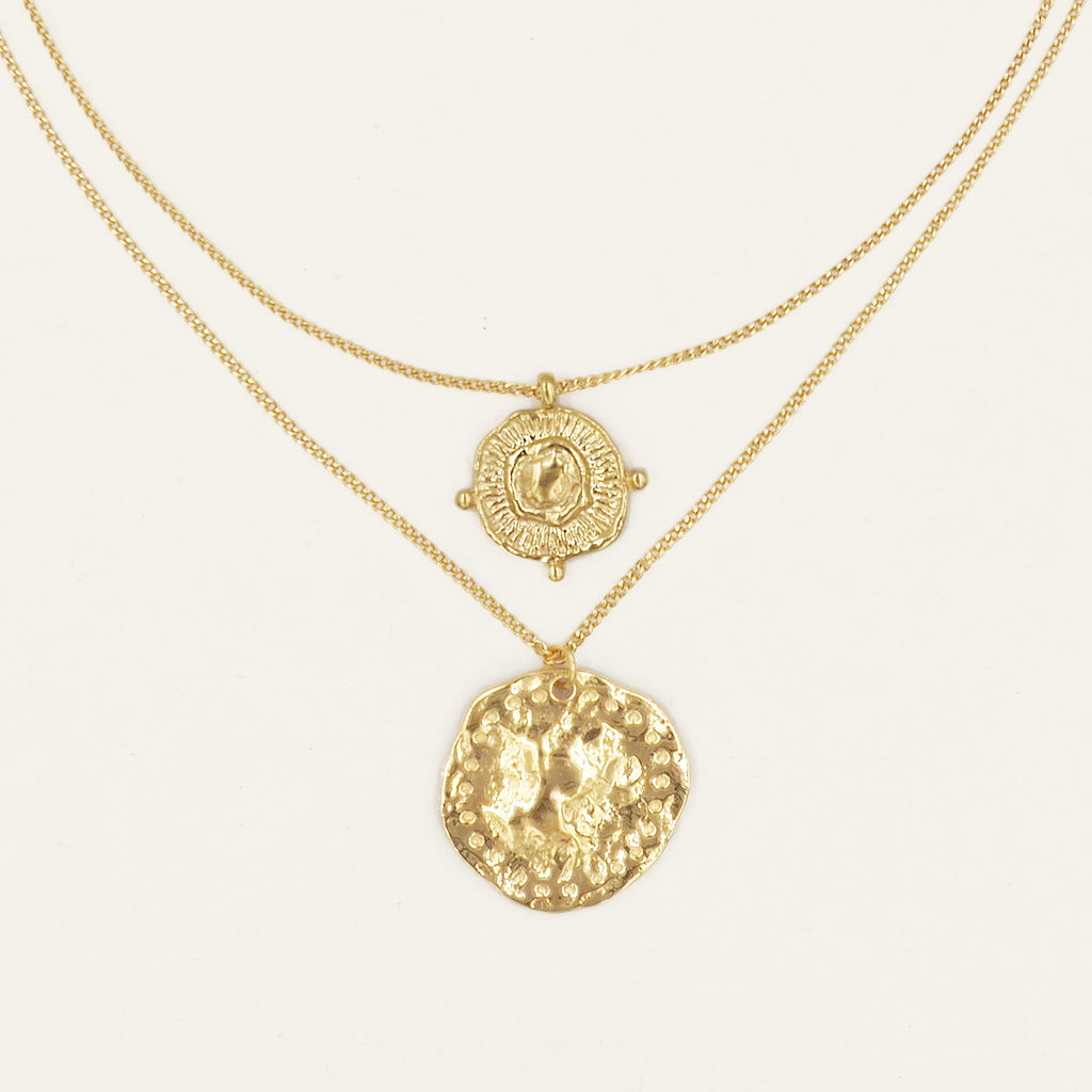 Athena Gold Coin Relic Double Chain Necklace