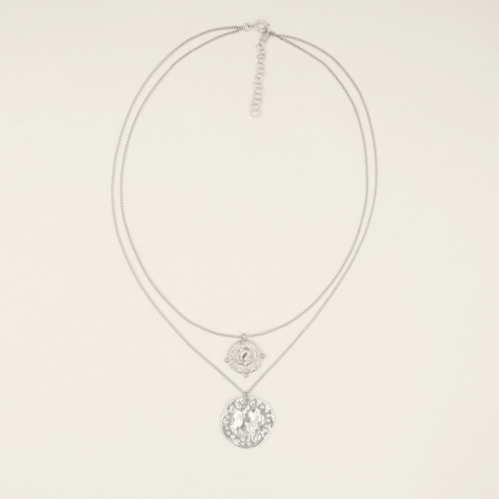 Athena Silver Coin Relic Double Chain Necklace