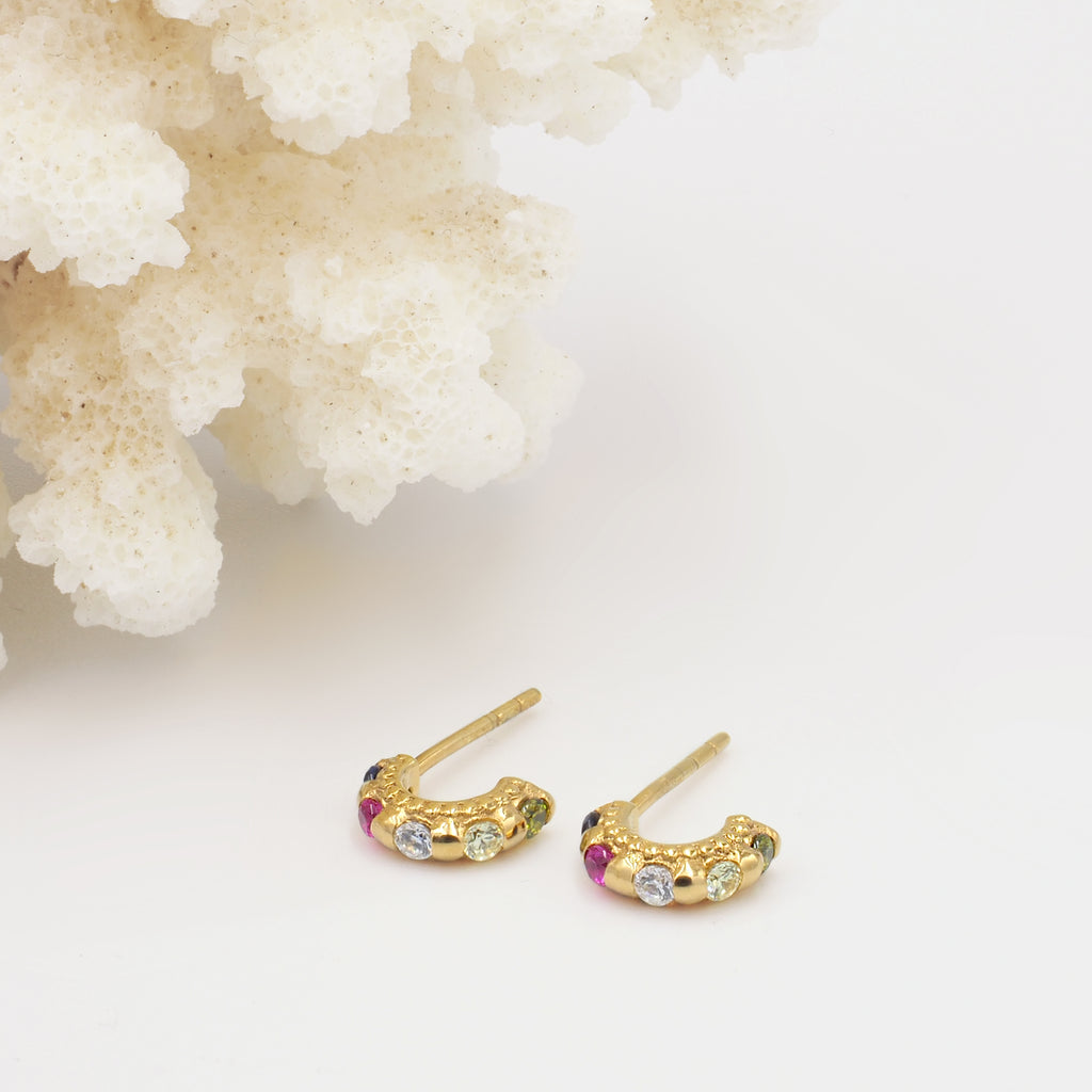 Shanti Gold & Rainbow Gemstone Small Huggie Hoops