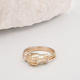 Fede Rose Gold, Rose Quartz and Pearl Gimmel, Claddagh Ring