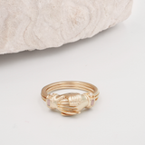 Fede Rose Gold, Rose Quartz and Pearl Gimmel, Claddagh Ring