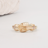 Fede Rose Gold, Rose Quartz and Pearl Gimmel, Claddagh Ring