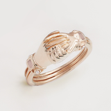 Fede Rose Gold, Rose Quartz and Pearl Gimmel, Claddagh Ring