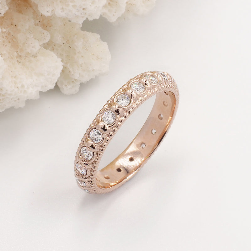Elia White Topaz & Rose Gold Stacking Eternity Wedding Ring Band