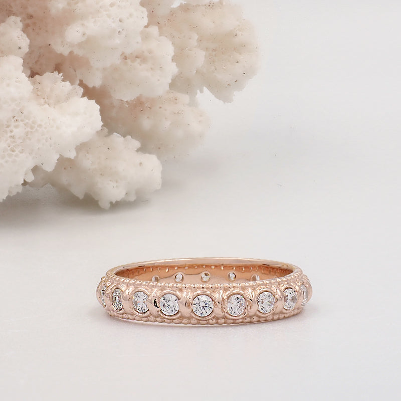 Elia White Topaz & Rose Gold Stacking Eternity Wedding Ring Band