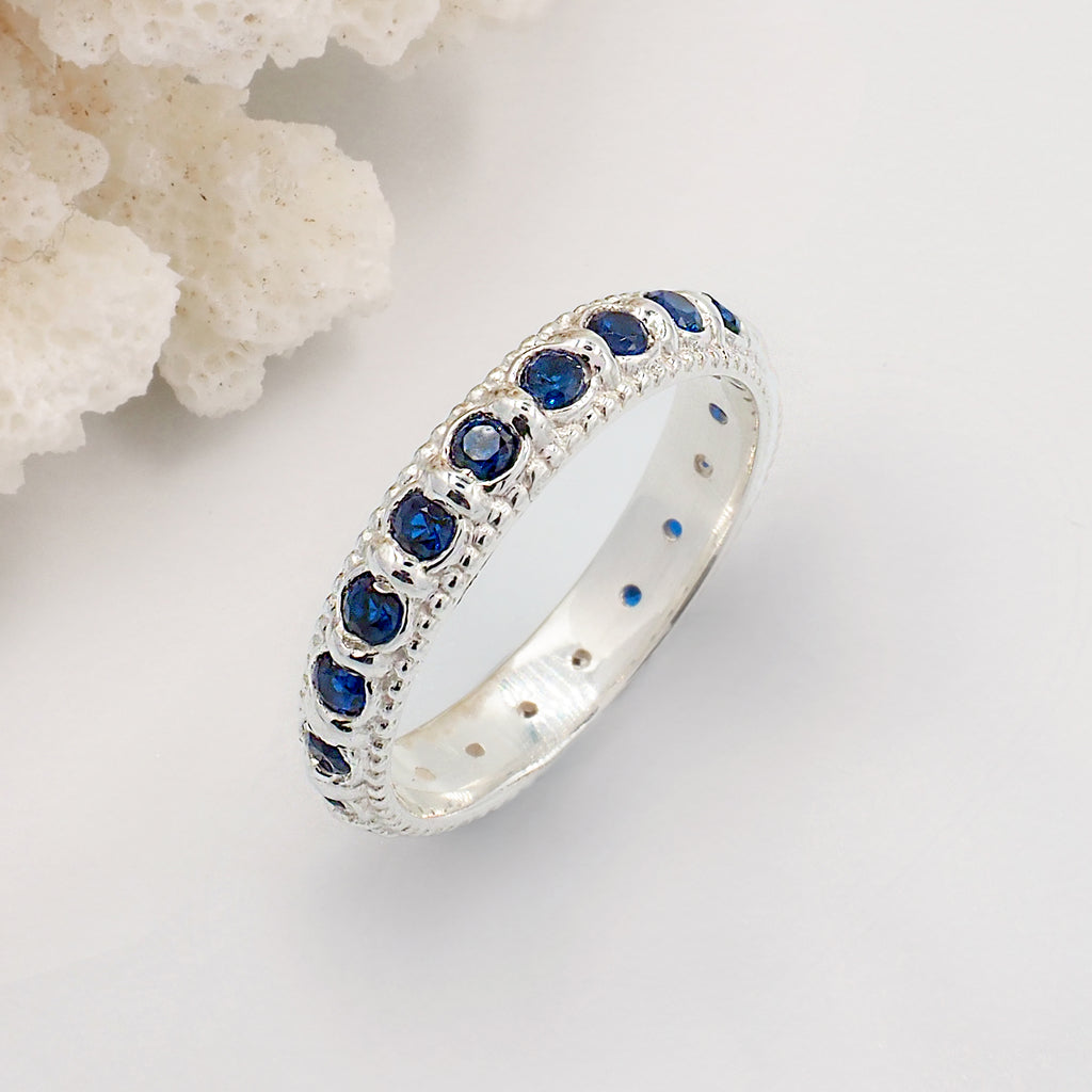 Elia Blue Sapphire & Silver Stacking Eternity Ring Band