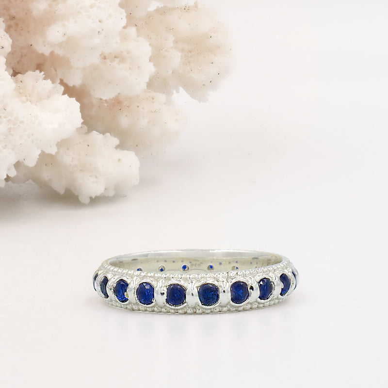 Elia Blue Sapphire & Silver Stacking Eternity Ring Band