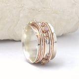 Aurora Silver, Rose Gold & Rose Quartz Spinning Ring