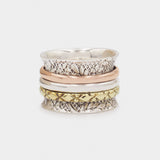 Galileo Mixed Metal Sterling Silver Engraved Spinning Ring