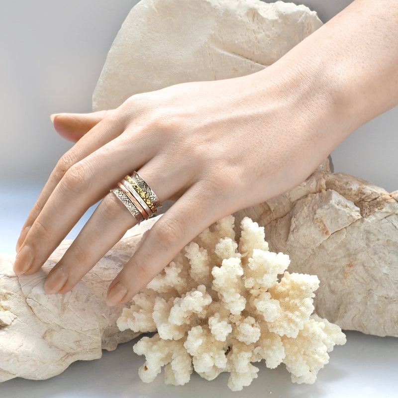 Galileo Mixed Metal Sterling Silver Engraved Spinning Ring