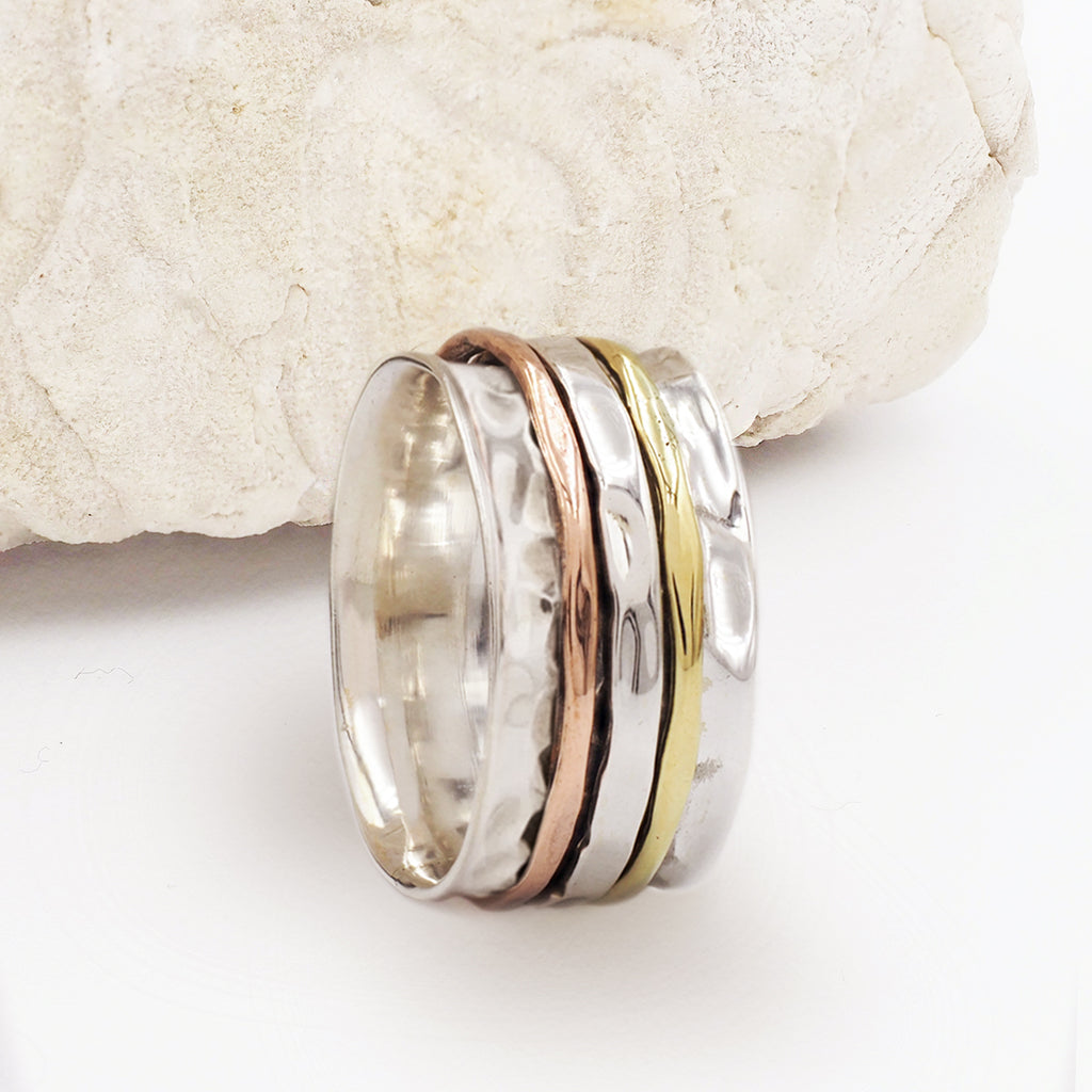 Galilei Three Band Mixed Metal & Sterling Silver Spinning Ring