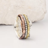 Cassini Engraved Band Mixed Metal & Sterling Silver Spinning Ring