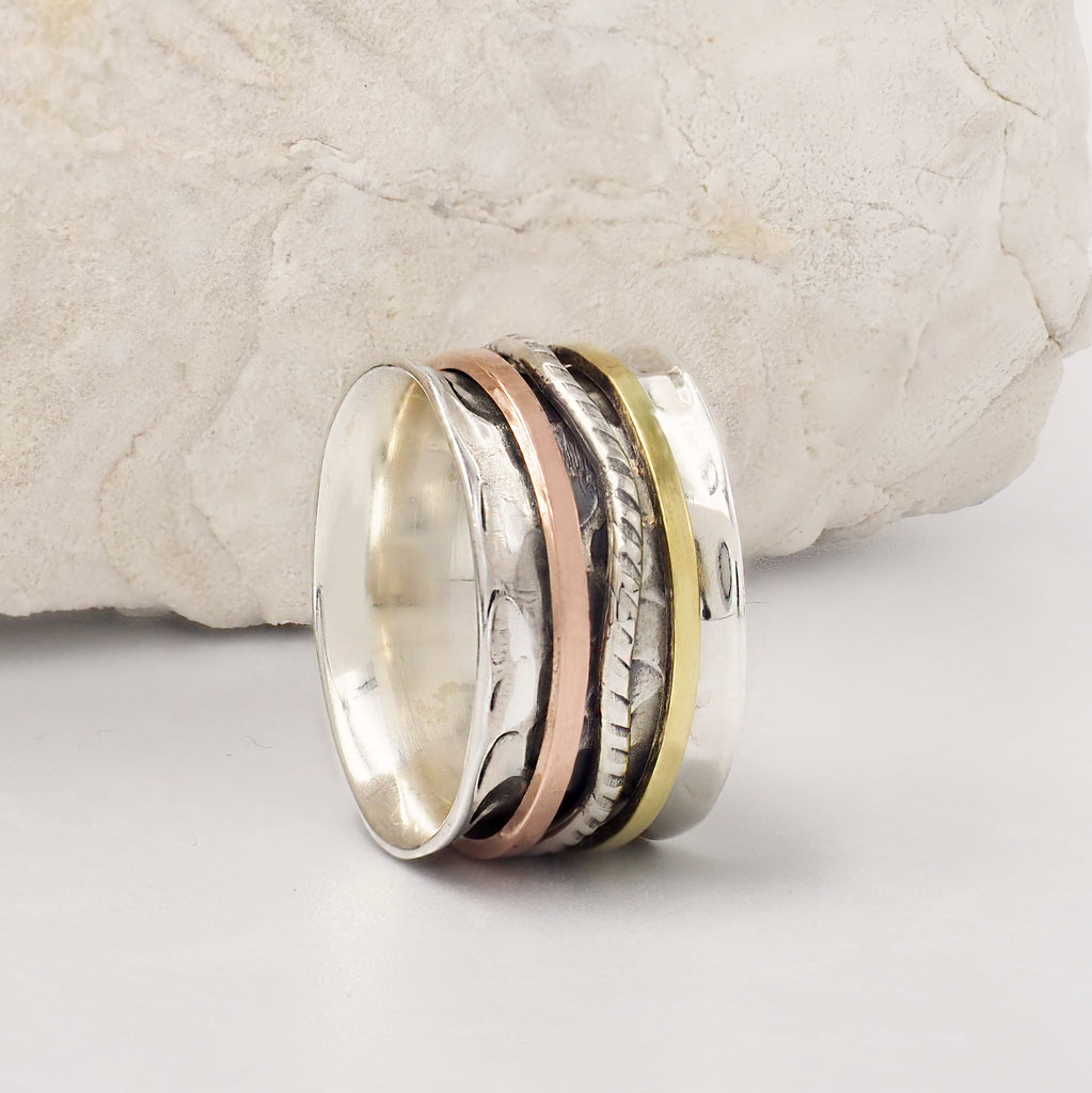 Anthe Wave Band Mixed Metal & Sterling Silver Spinning Ring
