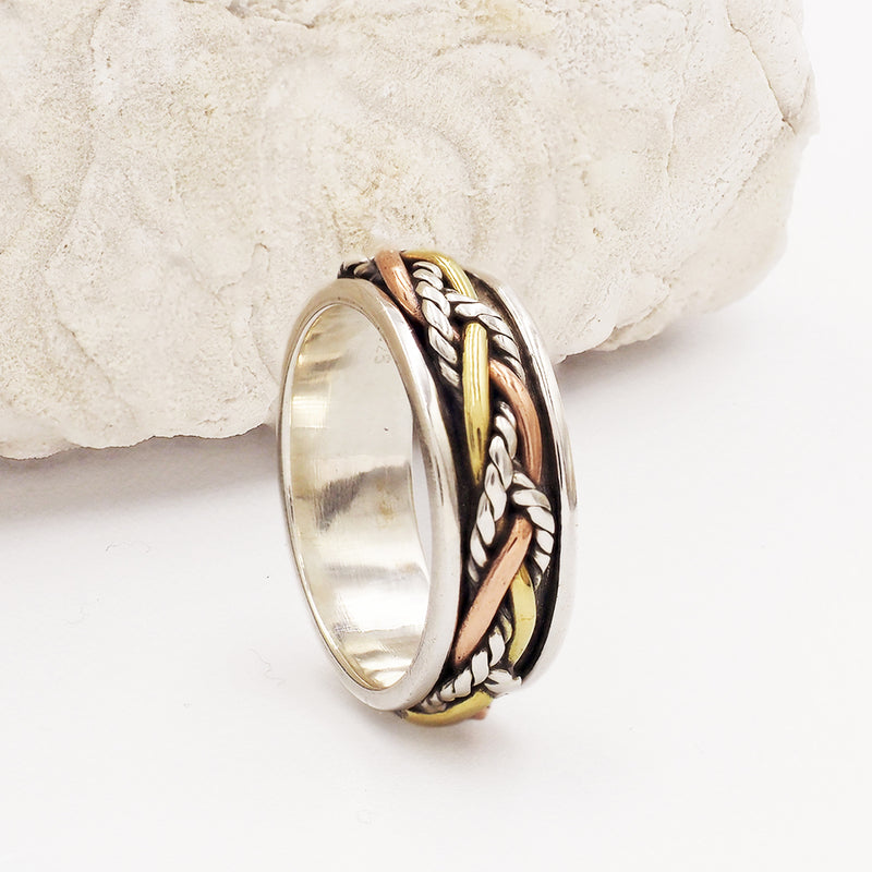 Opay Twisted Braid Mixed Metal & Sterling Silver Spinning Ring