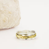 Phoebe Engraved Band Gold & Sterling Silver Spinning Ring