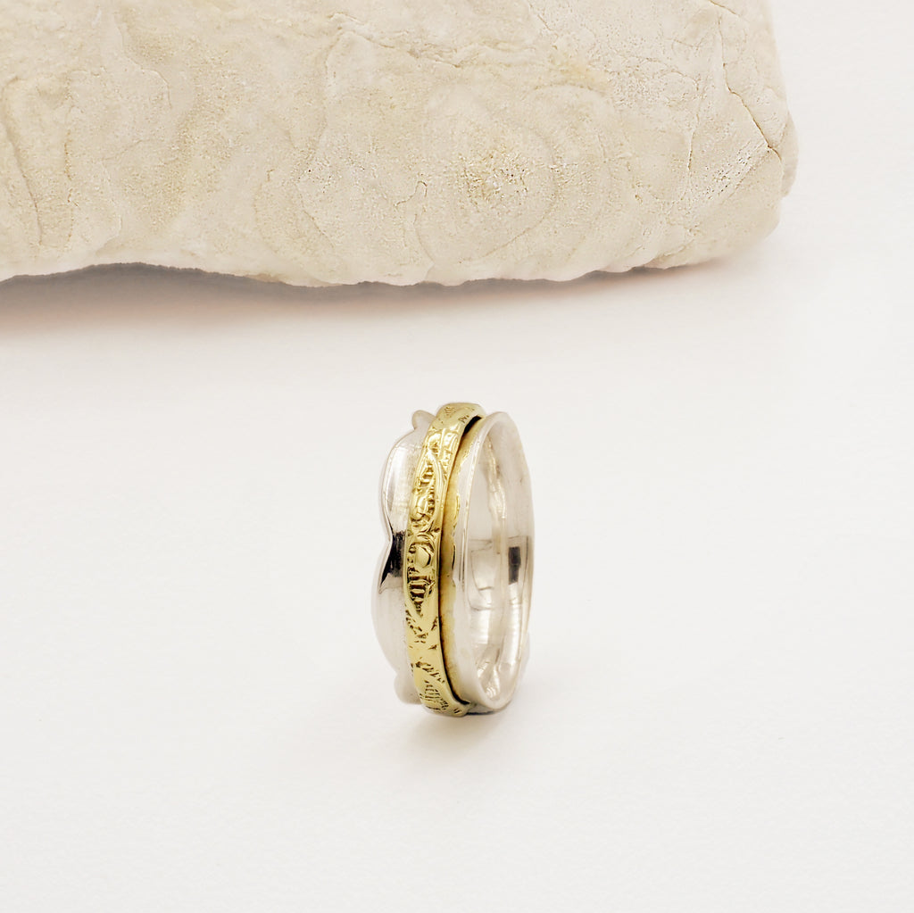Phoebe Engraved Band Gold & Sterling Silver Spinning Ring