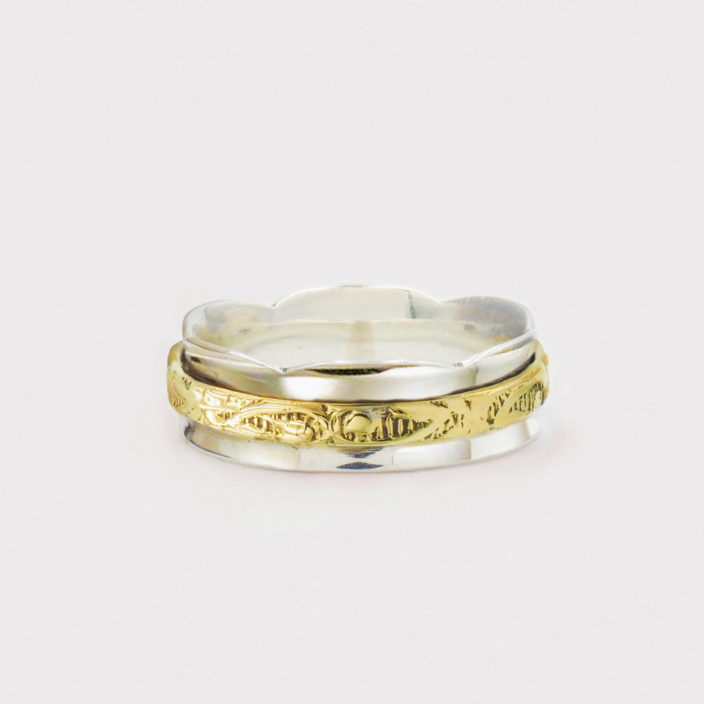 Phoebe Engraved Band Gold & Sterling Silver Spinning Ring