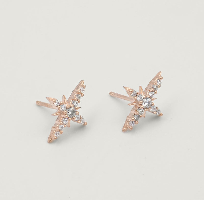 Rose Gold Starburst Pave White Topaz Earrings