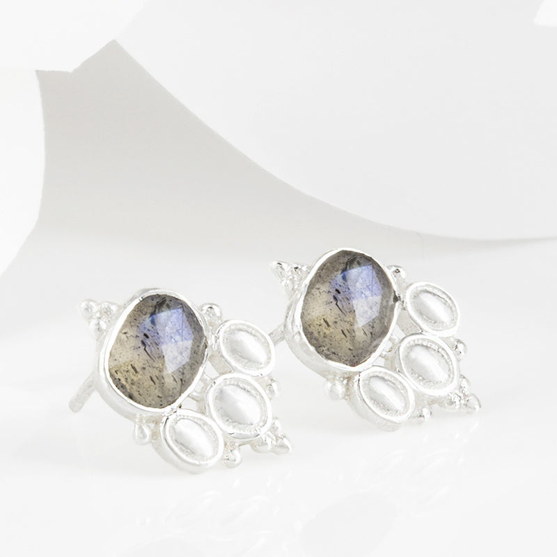 Cascabel Silver and Labradorite Boho Stud Earrings