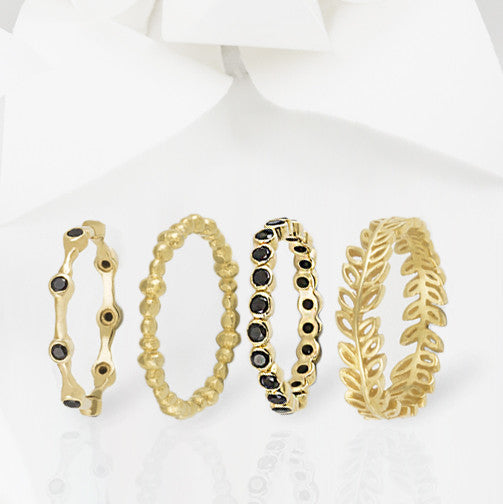 Aura Gold and Onyx Eternity Ring Set