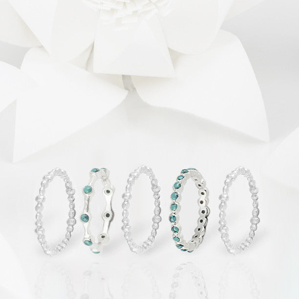 Oscura Turquoise and Silver Eternity Stacking Ring Set