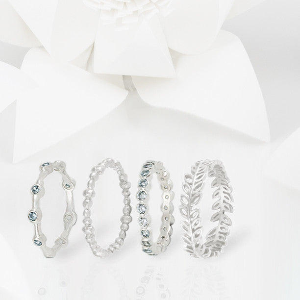 Aura Blue Topaz and Silver Eternity Ring Set