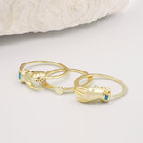 Fede Gold, Turquoise and Pearl Gimmel, Claddagh Ring