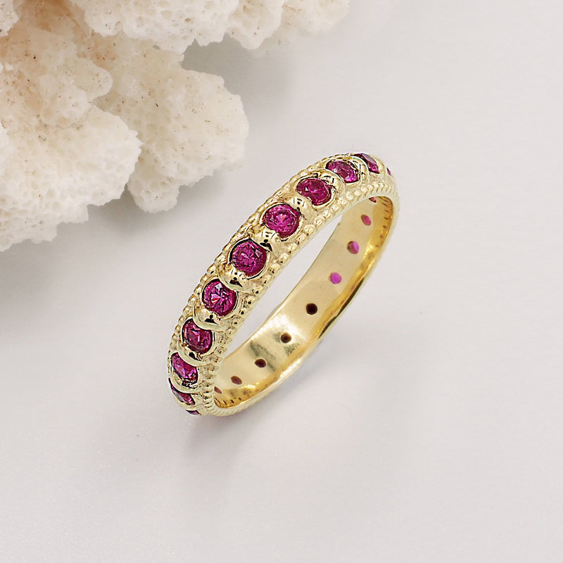 Elia Garnet Rhodolite & Gold Stacking Eternity Wedding Ring Band