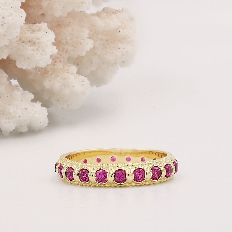 Elia Garnet Rhodolite & Gold Stacking Eternity Wedding Ring Band