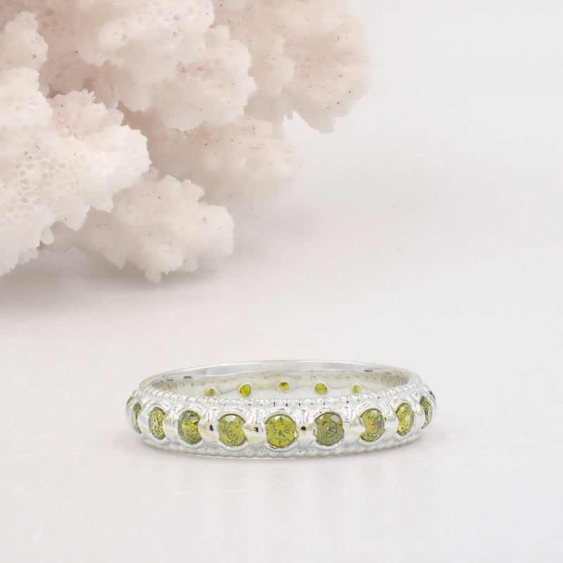 Elia Olive Green Peridot & Silver Stacking Eternity Wedding Ring Band