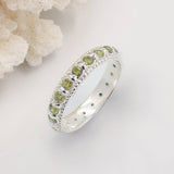 Elia Olive Green Peridot & Silver Stacking Eternity Wedding Ring Band