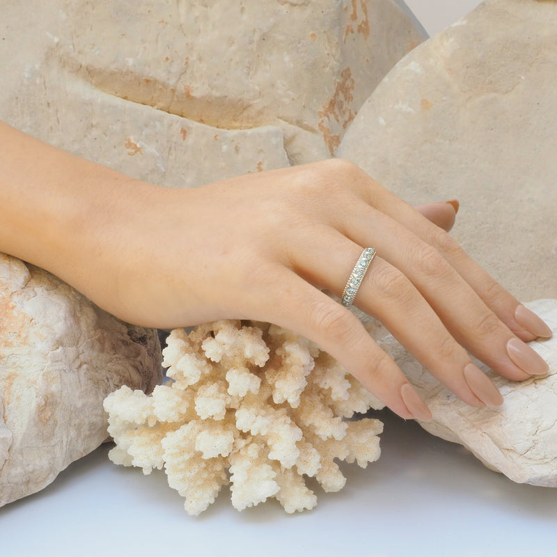 Elia Blue Topaz & Silver Stacking Eternity Ring Band November Birthstone