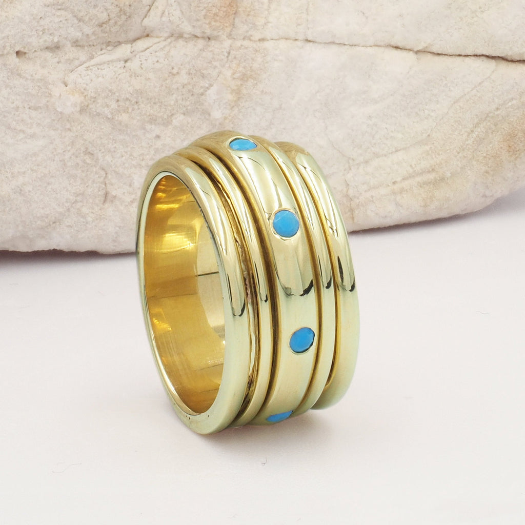 Nova High Shine Turquoise & Gold Spinning Ring