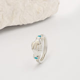 Fede Silver, Gold, Turquoise and Pearl Gimmel, Claddagh Ring