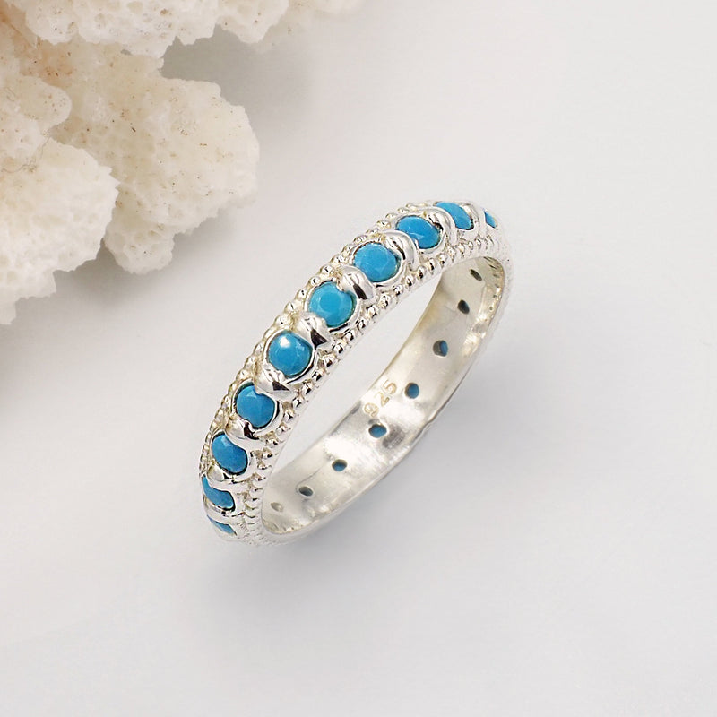 Elia Turquoise & Silver Stacking Eternity Ring Band
