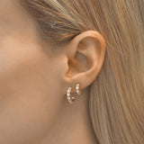 Tiny, Mini 18k Rose Gold Plated & White Topaz Molten 9mm Huggie Hoop Earrings