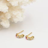 Tiny, Mini 18k Gold Plated & Rainbow Gemstone Molten 5mm Huggie Hoop Earrings