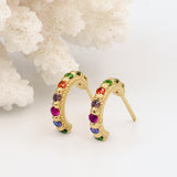 Tiny, Mini 18k Gold Plated & Rainbow Gemstone Molten 9mm Huggie Hoop Earrings