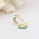 Tiny, Mini 18k Gold Plated & Turquoise Gemstone Molten 9mm Huggie Hoop Earrings