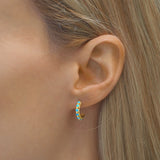 Tiny, Mini 18k Gold Plated & Turquoise Gemstone Molten 9mm Huggie Hoop Earrings