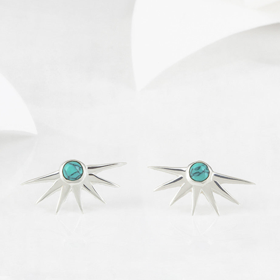 Estrella Silver Half Star Stud Earrings with Turquoise