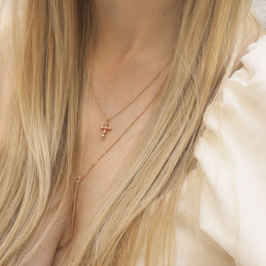 Sigma • Rose Gold Nugget Mini Cross Necklace